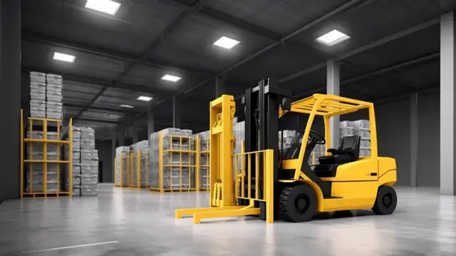 Yellow forklift in modern warehouse - Teknect AI
