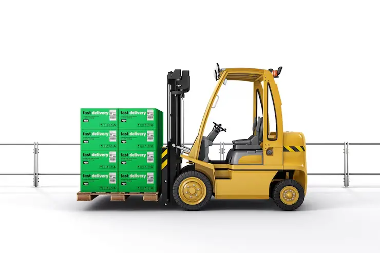 Forklift with carton boxes pallet - warehouse efficiency mockup
