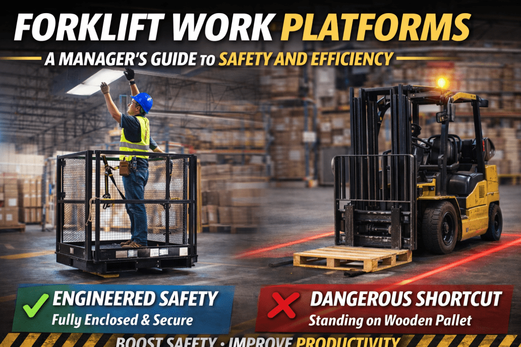 Forklift work platform in a warehouse