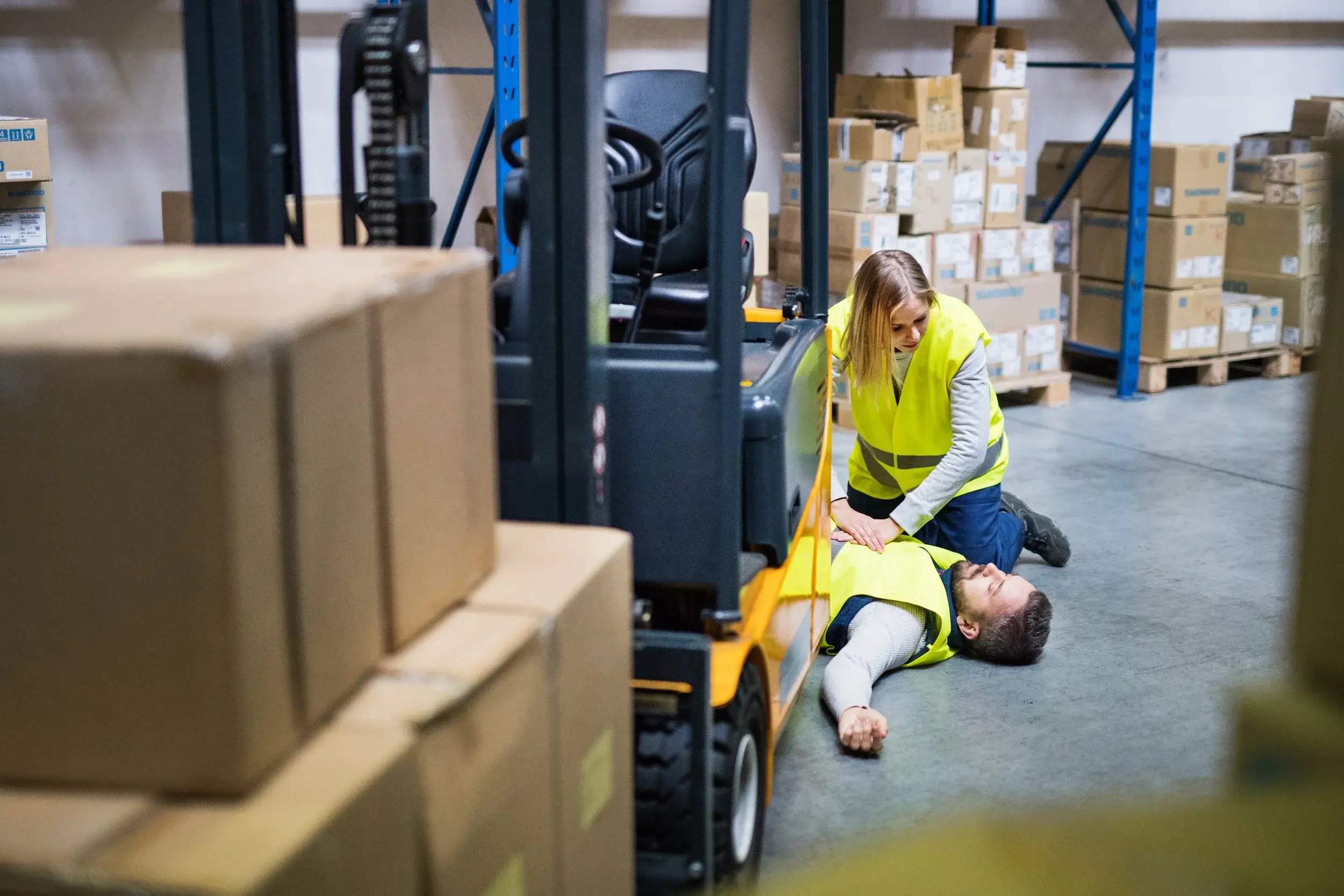 Warehouse floor operations with active forklift safety monitoring